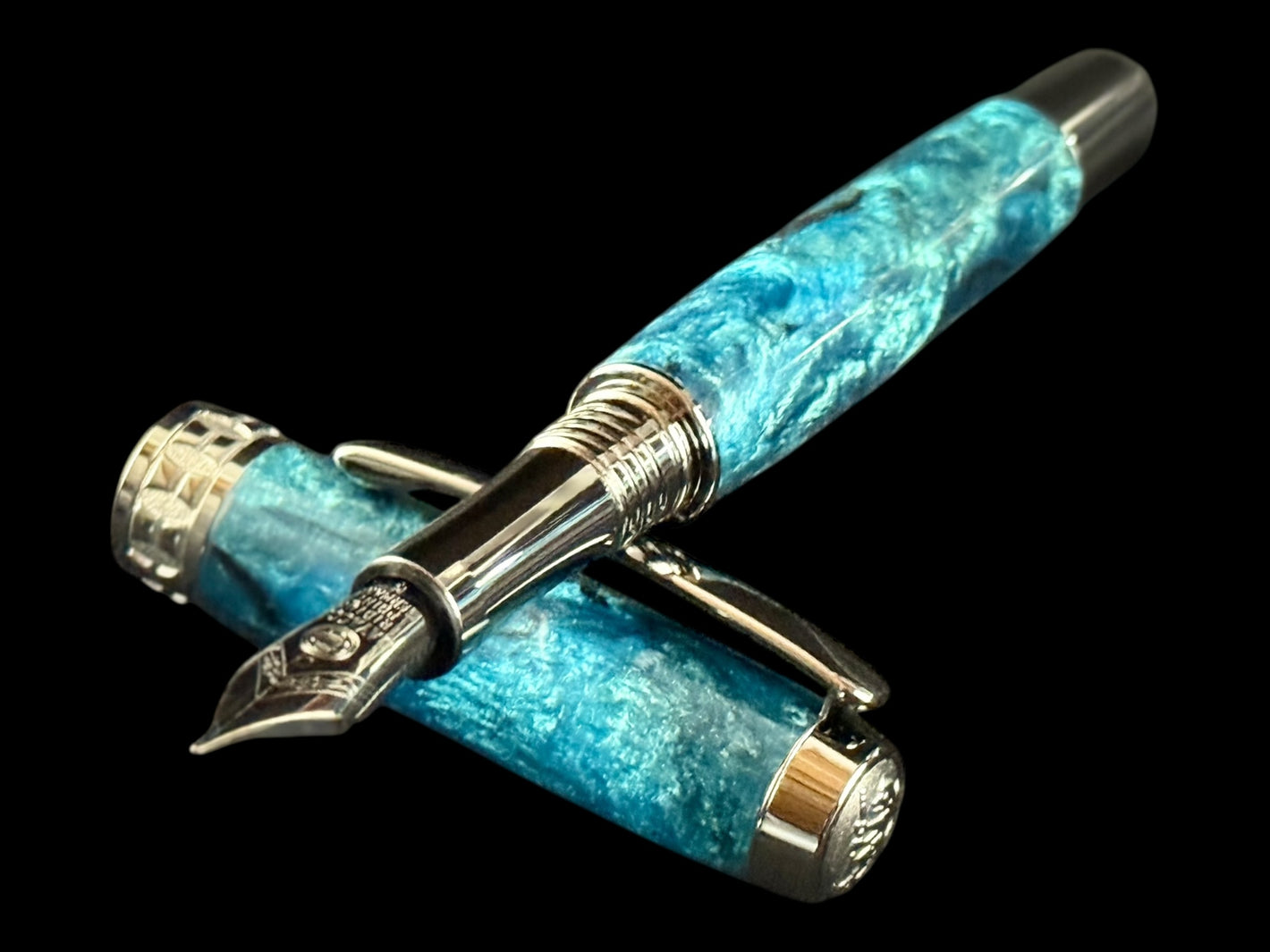 Radiant Blue | Black Titanium Fountain Pen | Handcrafted by Highlander