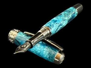 Radiant Blue | Black Titanium Fountain Pen | Handcrafted by Highlander