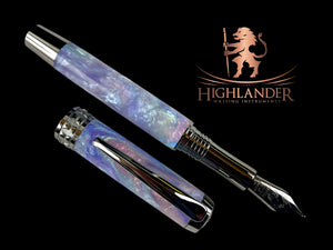 Black Titanium “Amethyst Opal” Handmade Fountain Pen, One of a Kind. Ink, Converter, Box & Sleeve Included. Handcrafted By Highlander Pen. [ML-FP-1219-01]