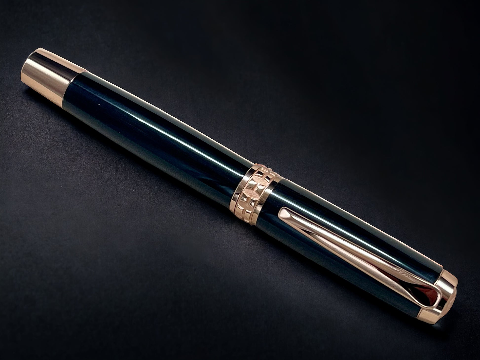 Exotic Gaboon Ebony, One of a Kind Rose Gold, Handmade Custom Fountain Pen. Artisan Rare & Unique, Completely Handcrafted in Colorado, USA. - HighlanderPen