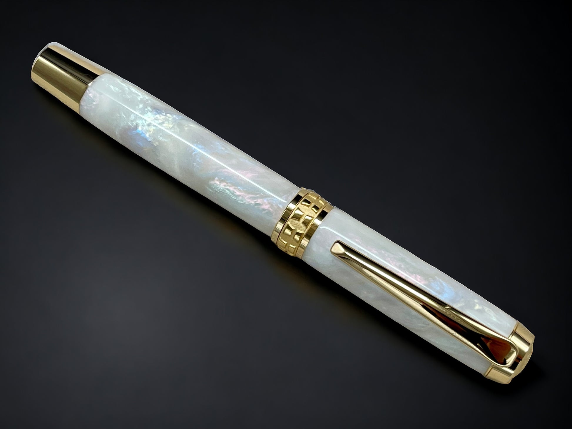 “Pearly Opal”, One of a Kind Gold SKYE, Handmade Custom Acrylic Rollerball Pen. Artisan Rare & Unique, Completely Handcrafted  in Co, USA - HighlanderPen