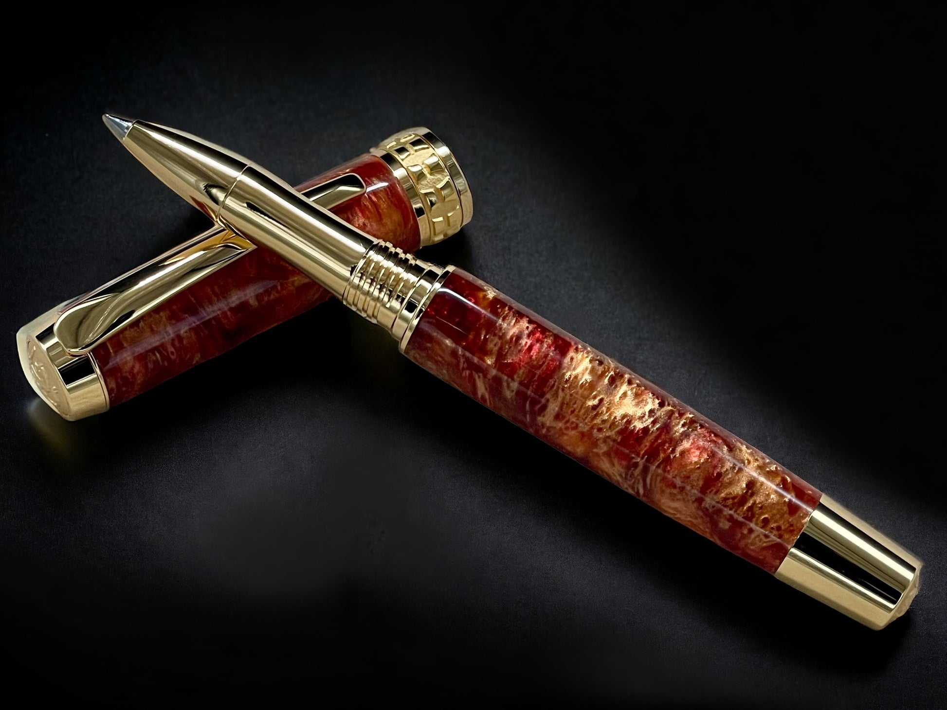 “Copper on Fire”, One of a Kind Gold SKYE, Handmade Custom Acrylic Rollerball Pen. Artisan Rare & Unique, Completely Handcrafted  in Co, USA - HighlanderPen