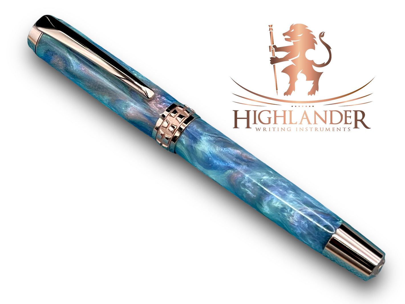 Elegant “Black Opal” Rose Gold Acrylic Fountain Pen, One of a Kind, Handmade in Colorado. Ink, Converter, Pen Sleeve & Box Included. - HighlanderPen