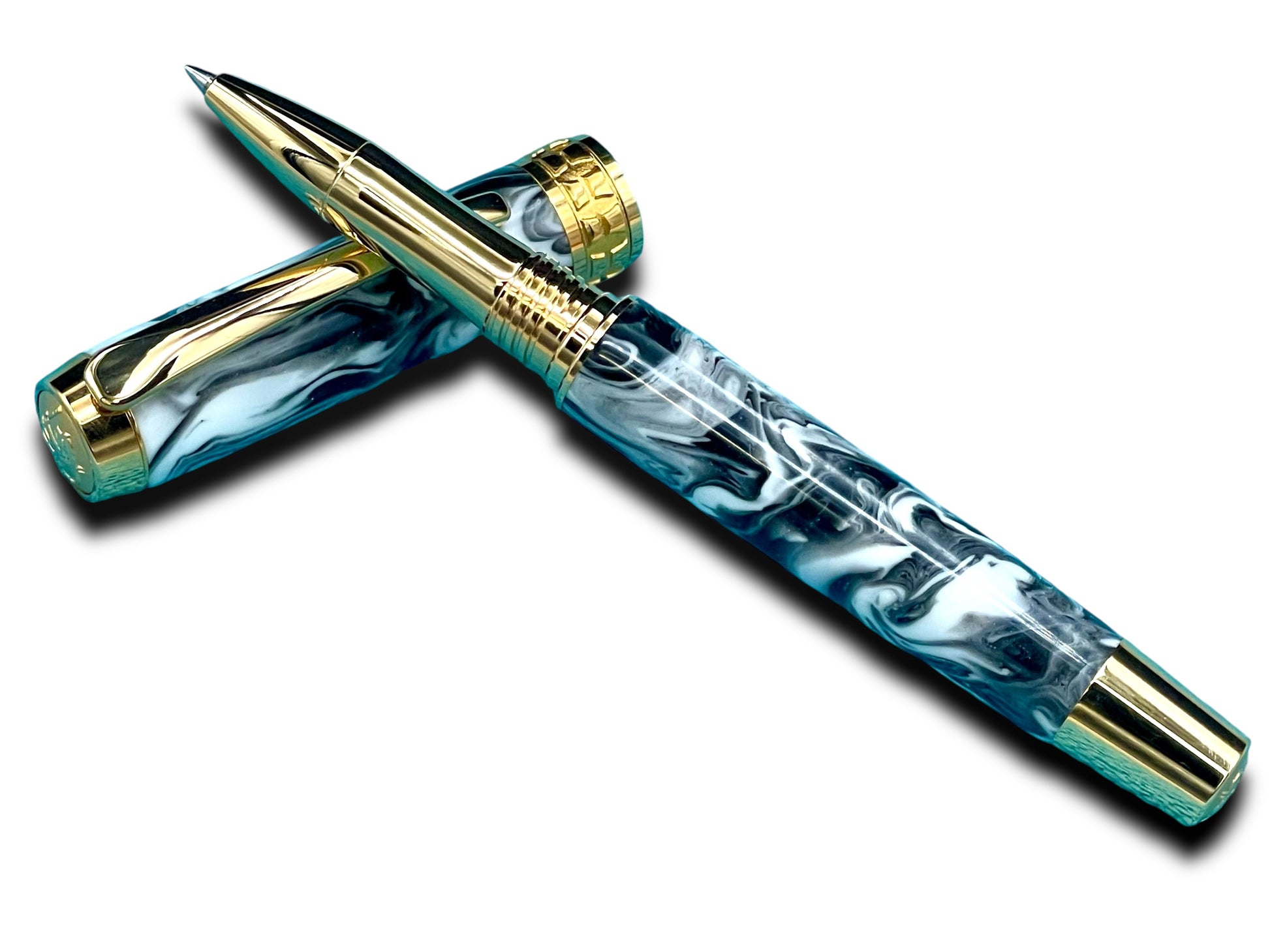 Timeless “Imperial Black” Handcrafted Gold Rollerball Pen, One of a Kind, Handmade in Colorado. Ink, Velvet Sleeve, and Pen Box Included. - HighlanderPen