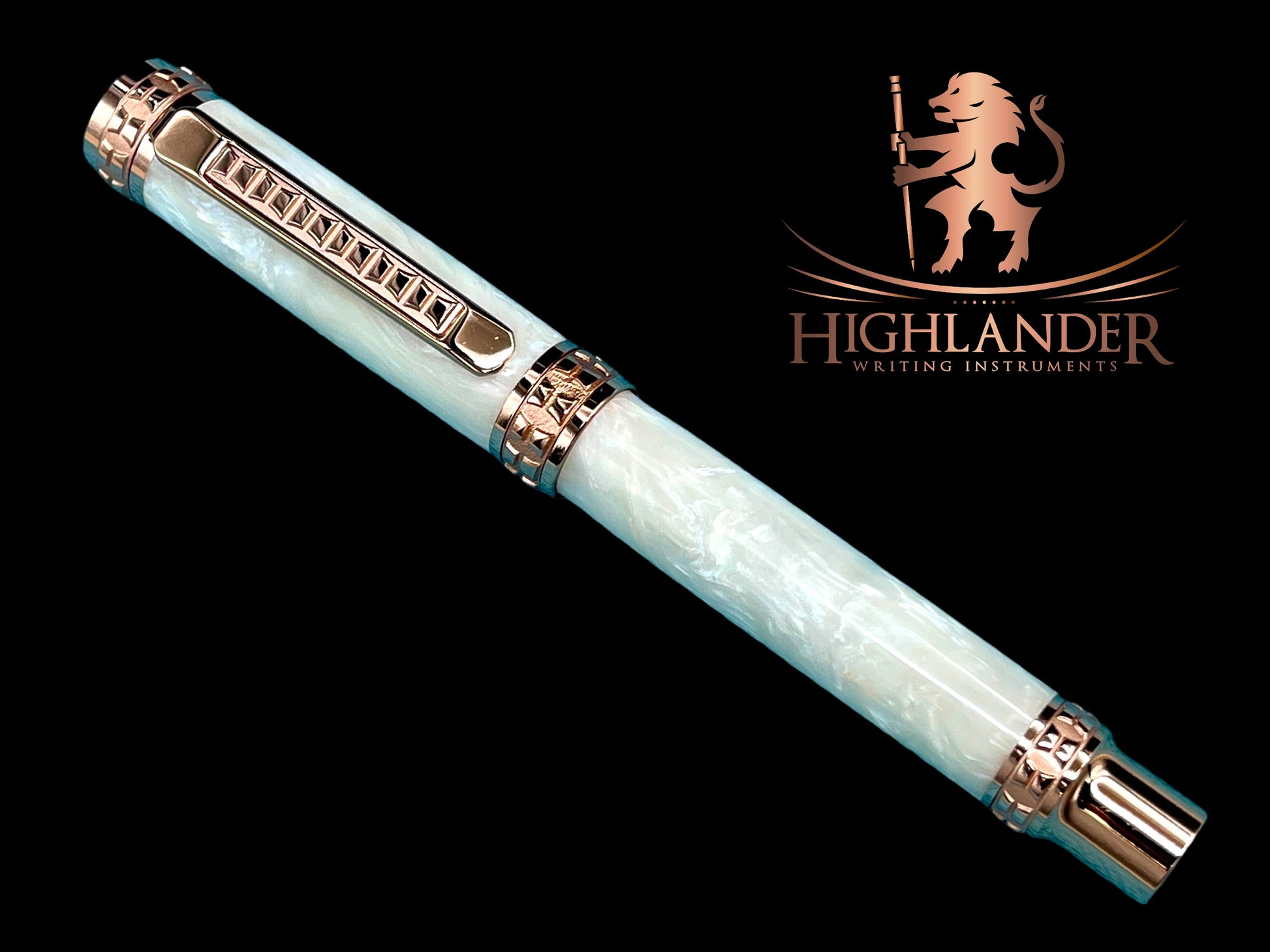 Highlander Edinburgh “Pearly Opal” Rose Gold Fountain Pen, One of a Kind, Handcrafted in CO. Ink, Converter, Pen Sleeve, & Box Included. - HighlanderPen