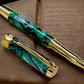 Elegant “Green & Bronze Swirl" Gold Rollerball Pen, Artisan Handcrafted Writing Instrument. Handmade Custom in Colorado. One of a Kind. - HighlanderPen