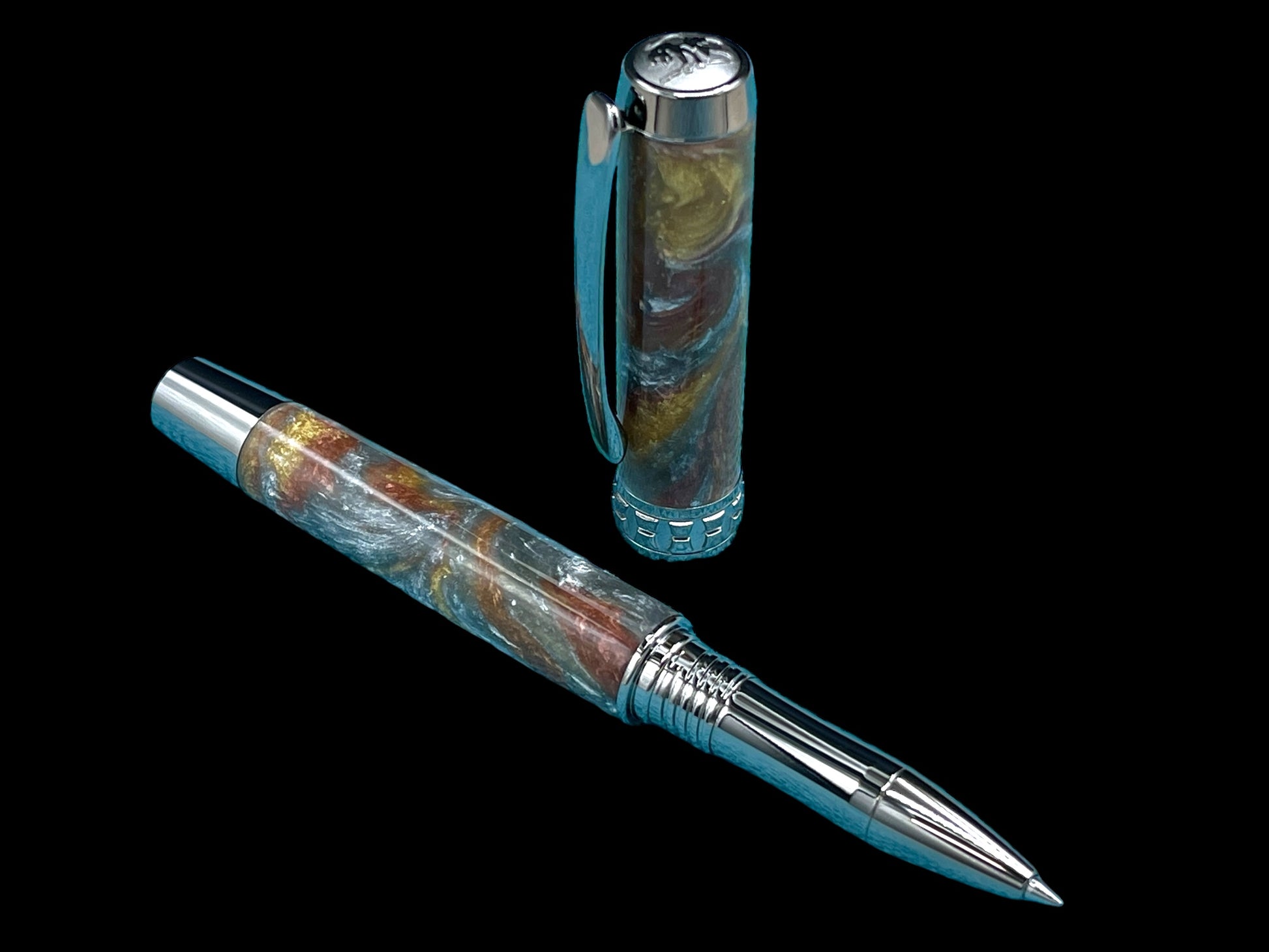 Striking “Molten Metals” Black Titanium Acrylic Rollerball Pen, Handcrafted Writing Instrument. Handmade in CO. With Ink, Sleeve, & Box. - HighlanderPen