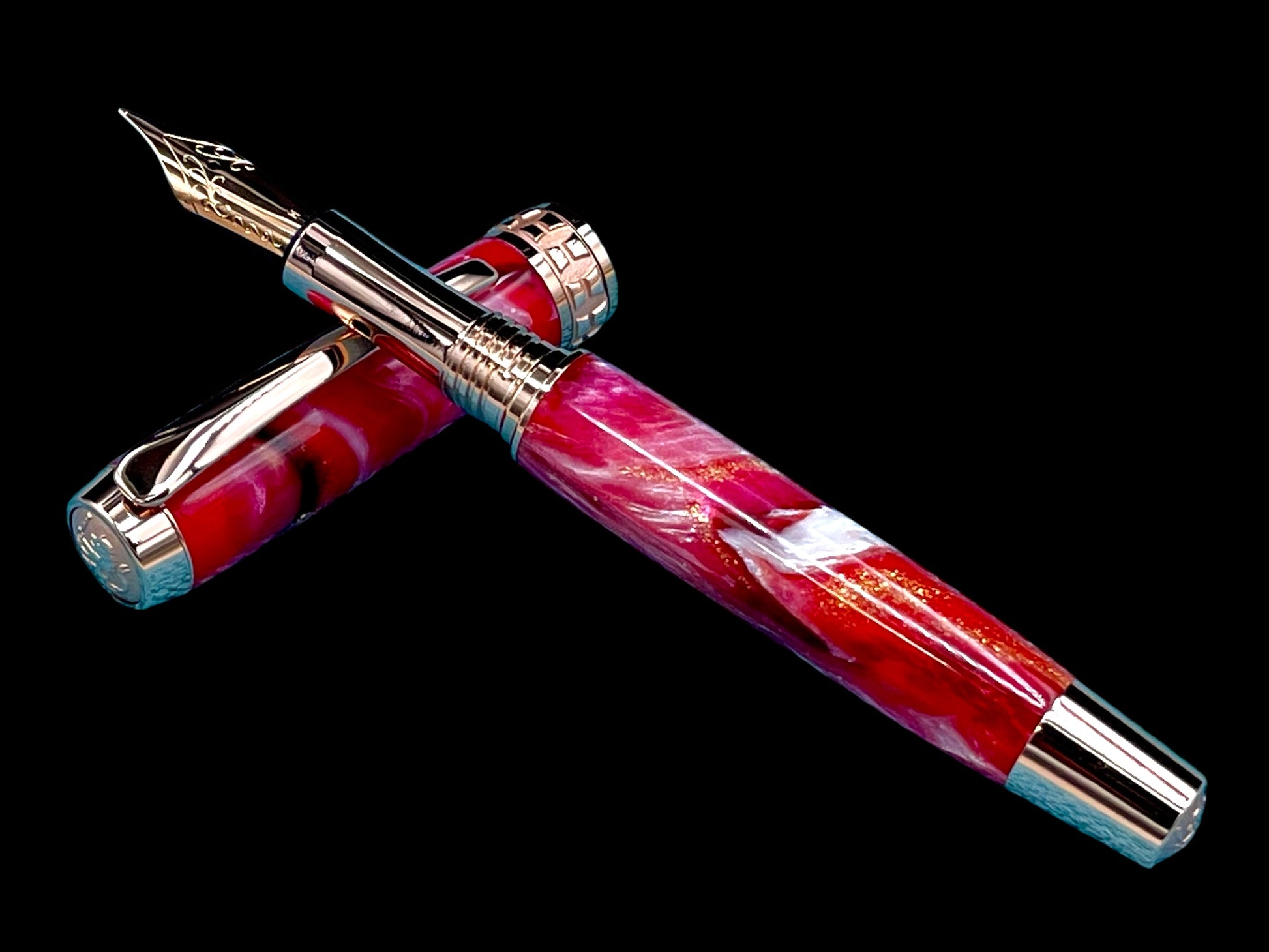 Highlander~Rose Gold Handmade Fountain Pen, One of a Kind Writing Instrument, Handcrafted in CO. Ink, Converter, Pen Sleeve & Box Included. (ML-FP-0925-02) - HighlanderPen