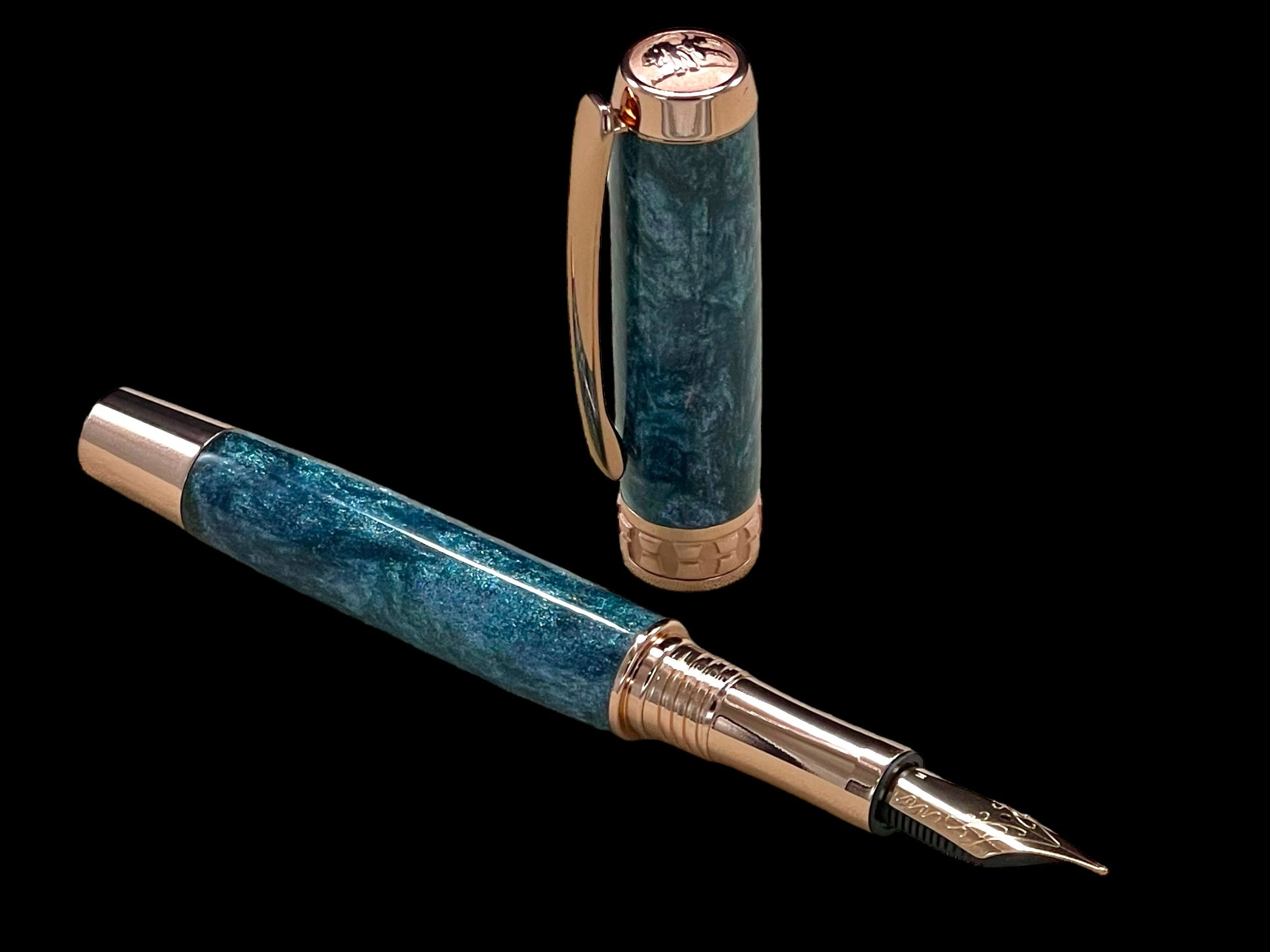 Handcrafted Luxury Rose Gold Fountain Pen, One of a Kind, Handmade in Colorado with Premium Hardware. Ink, Converter, Sleeve & Box Included. - HighlanderPen