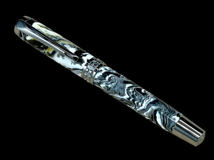 Black Titanium Handmade Acrylic Rollerball Pen. Luxury, Handcrafted in Colorado. Ink, Box & Sleeve Included, by Highlander Pen. [ML-RB-1010-01]