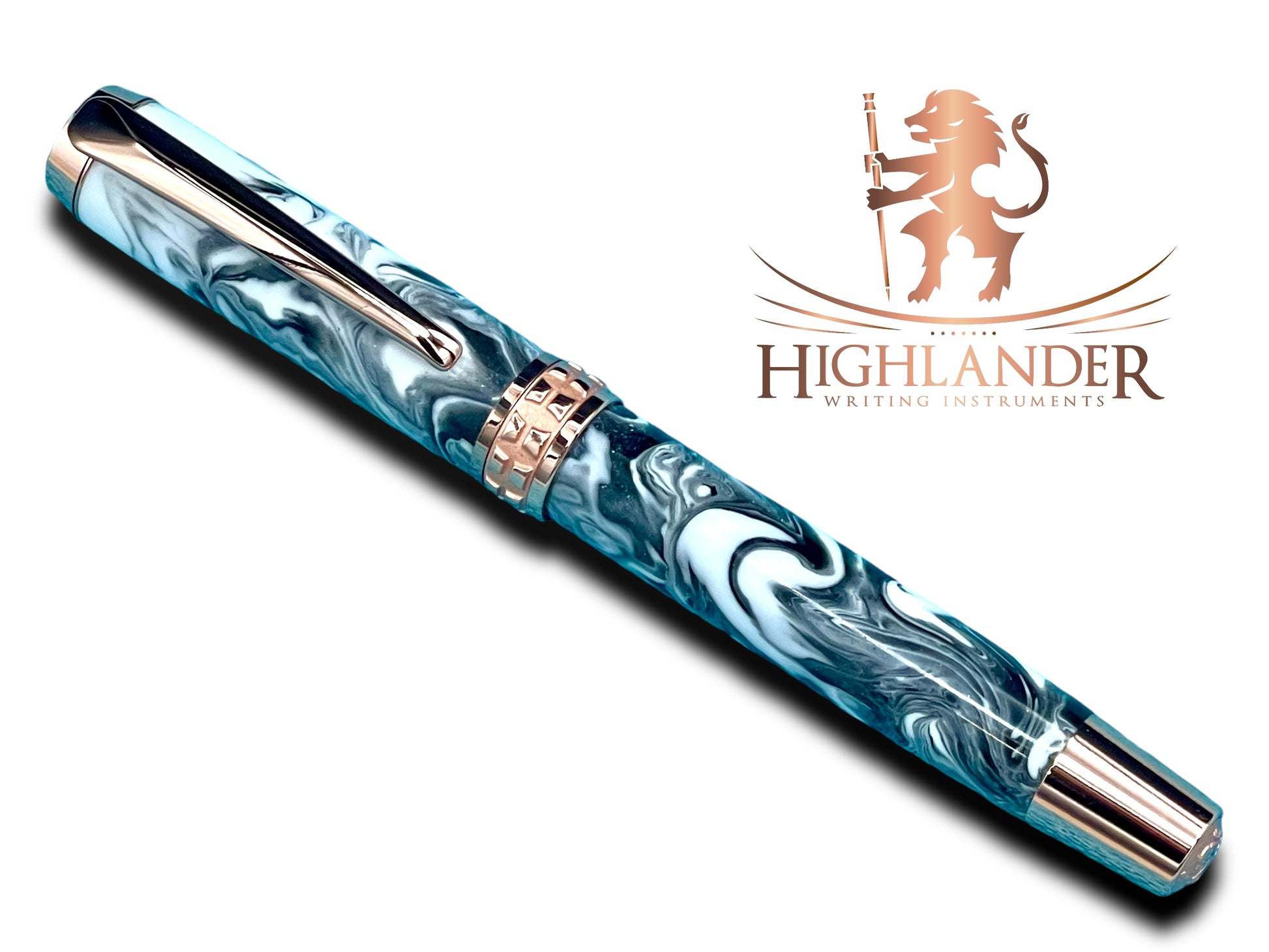 Timeless “Imperial Black” Rose Gold Fountain Pen, One of a Kind, Handmade in Colorado. Ink, Converter, Pen Sleeve & Box Included. - HighlanderPen