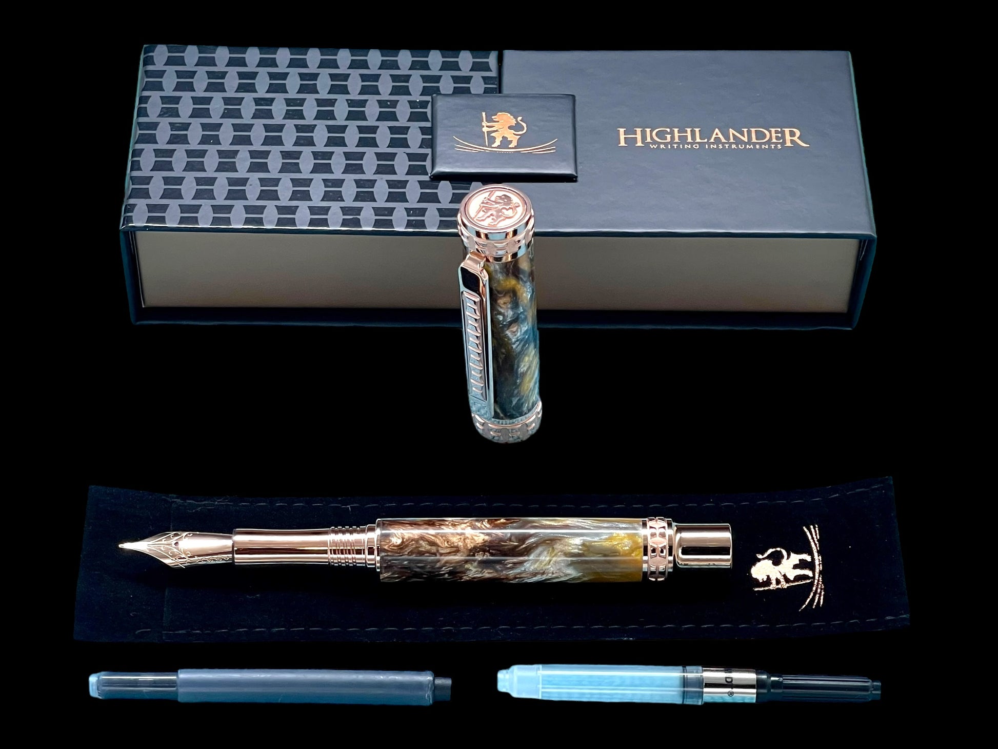 Highlander Edinburgh “Molten Metals” Rose Gold Fountain Pen, One of a Kind, Handcrafted in CO. Ink, Converter, Pen Sleeve, & Box Included. - HighlanderPen