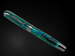 Green Stripe, One of a Kind “SKYE” Black Titanium Handmade Fountain Pen. Artisan Rare & Completely Custom, Handcrafted in Colorado, USA. - HighlanderPen