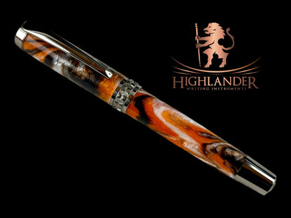 “Bengal Tiger” Highlander Black Titanium Fountain Pen.  One of a Kind, Handcrafted In Lone Tree, Colorado.  Ink, Converter, Box & Sleeve Included. [ML-FP-0112-01]