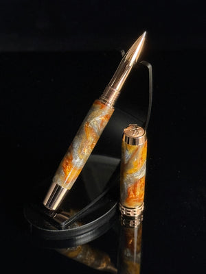 Copperwake | Rose Gold Acrylic Rollerball Pen | Handcrafted by Highlander | One-of-a-Kind Luxury Writing Instrument