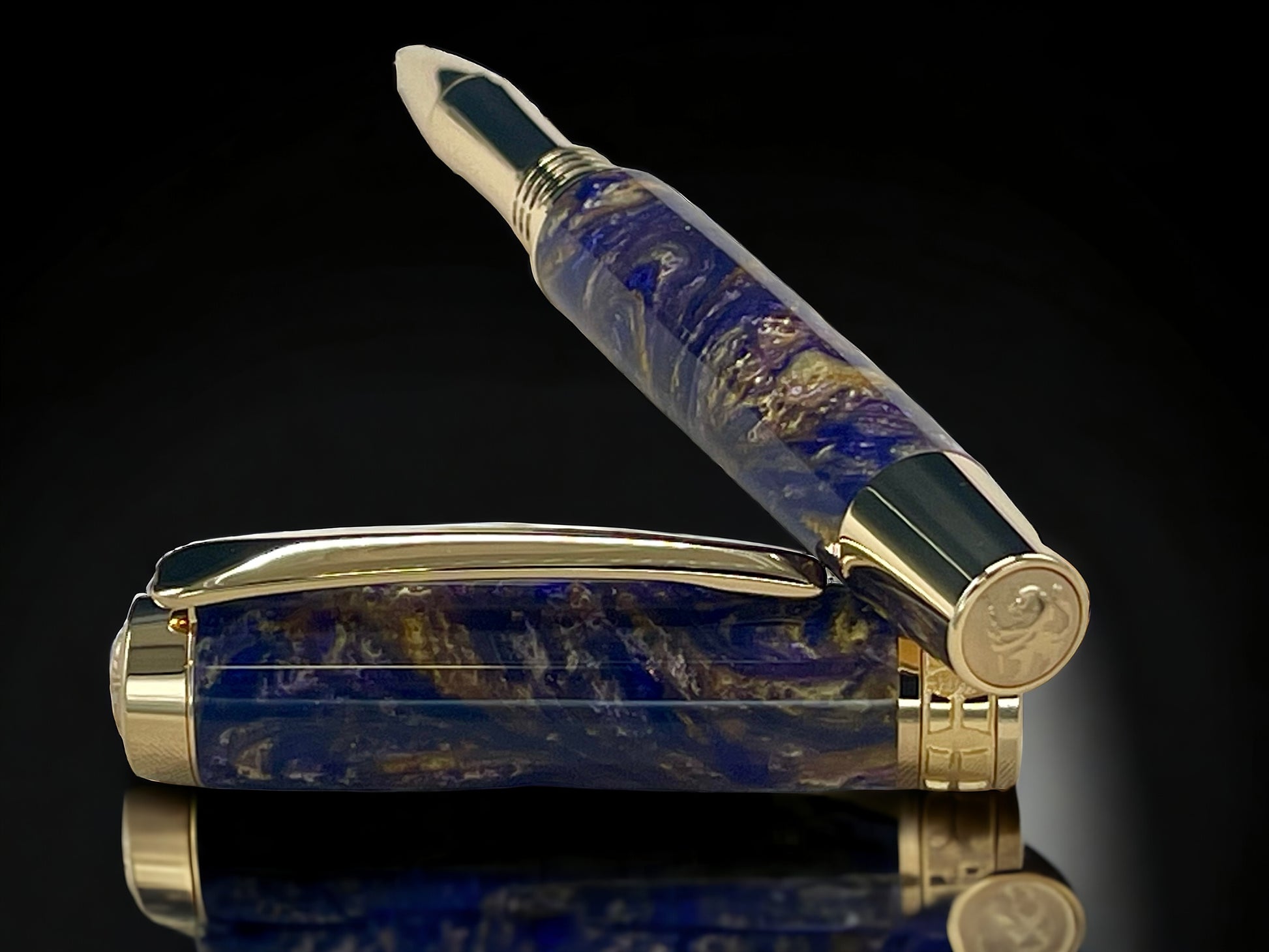 Purple and Gold Swirl, One of a Kind, Gold Handmade Custom Rollerball Pen. Artisan Rare & Unique, Completely Handcrafted in Co, USA - HighlanderPen