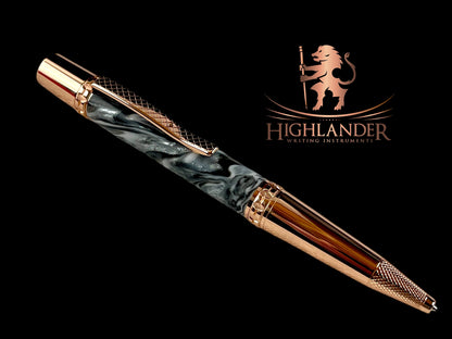 Rose Gold "Argentite" Handmade Glasgow Ballpoint Pen. One of a Kind, Handcrafted by Highlander Pen in CO. Box, Ink, & Sleeve Included. [ML-BP-1203-01]