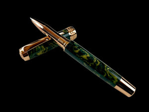 Red Gold “British Racing Green” Handmade Rollerball Pen. One of a Kind, Handcrafted by Highlander Pen in CO. Box, Sleeve, & Ink Included. [ML-RB-1218-01]