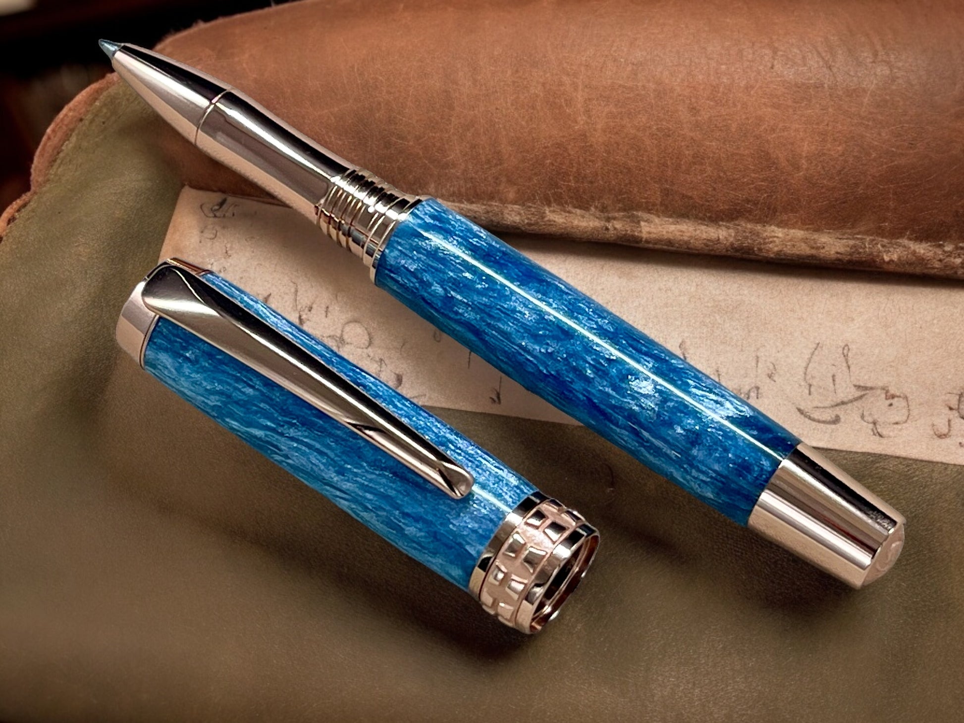 Elegant “Silver Sky”, Rose Gold Acrylic Rollerball Pen, Artisan Handcrafted Writing Instrument. Handmade Custom in Colorado. One of a Kind. - HighlanderPen