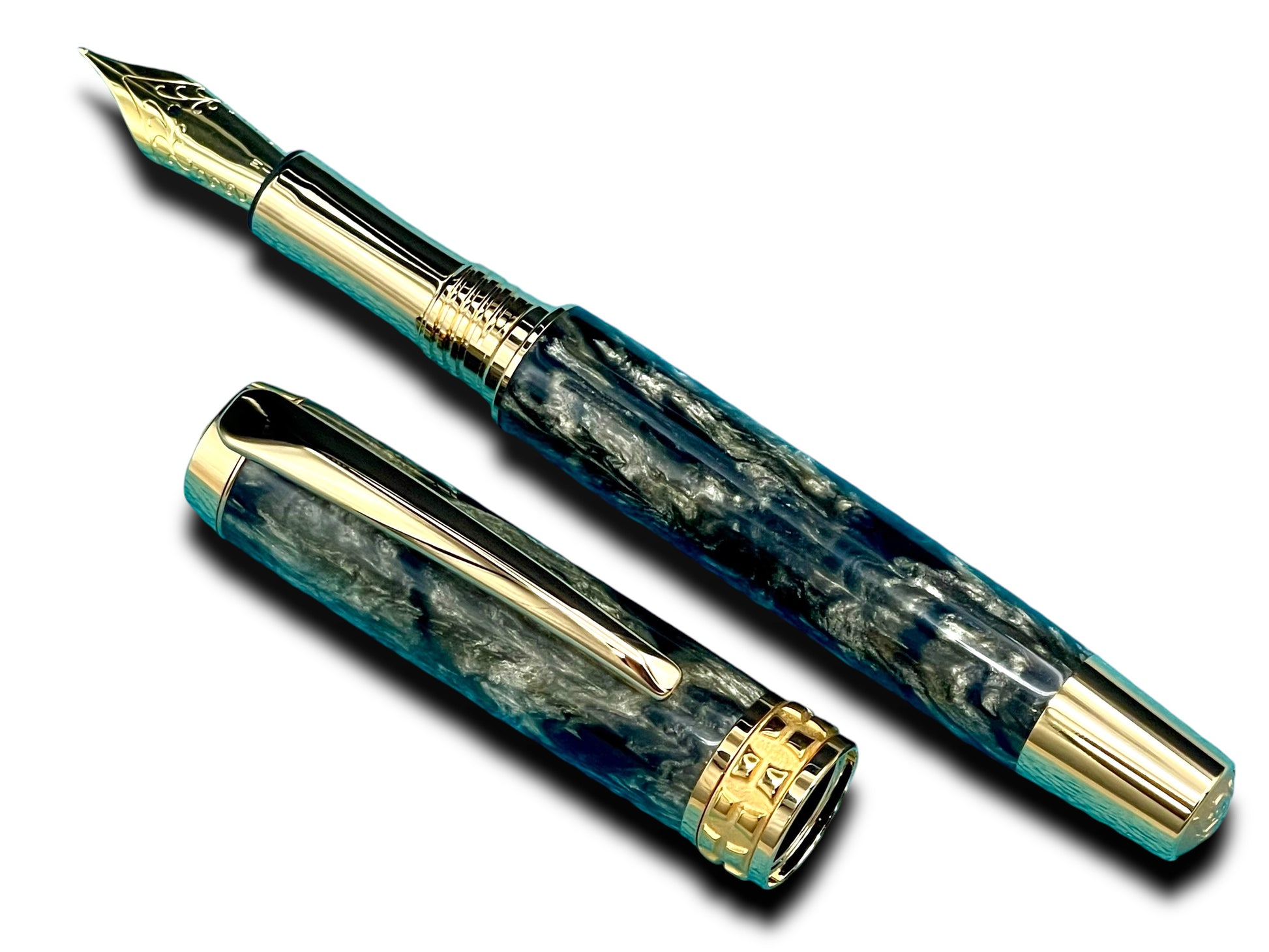 Elegant “Black Pewter” Handcrafted Luxury Gold Fountain Pen, One of a Kind, Handmade in Colorado. Ink, Converter, Sleeve, & Box Included. - HighlanderPen