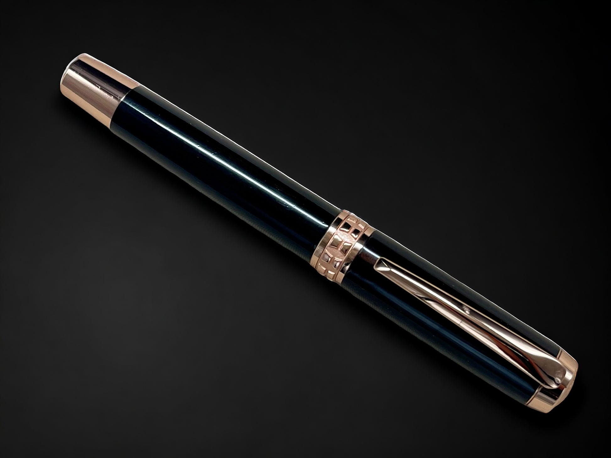 Exotic E. Indian Rosewood Rose Gold Rollerball Pen, Artisan Handcrafted Writing Instrument. Handmade Custom in Colorado. One of a Kind. - HighlanderPen