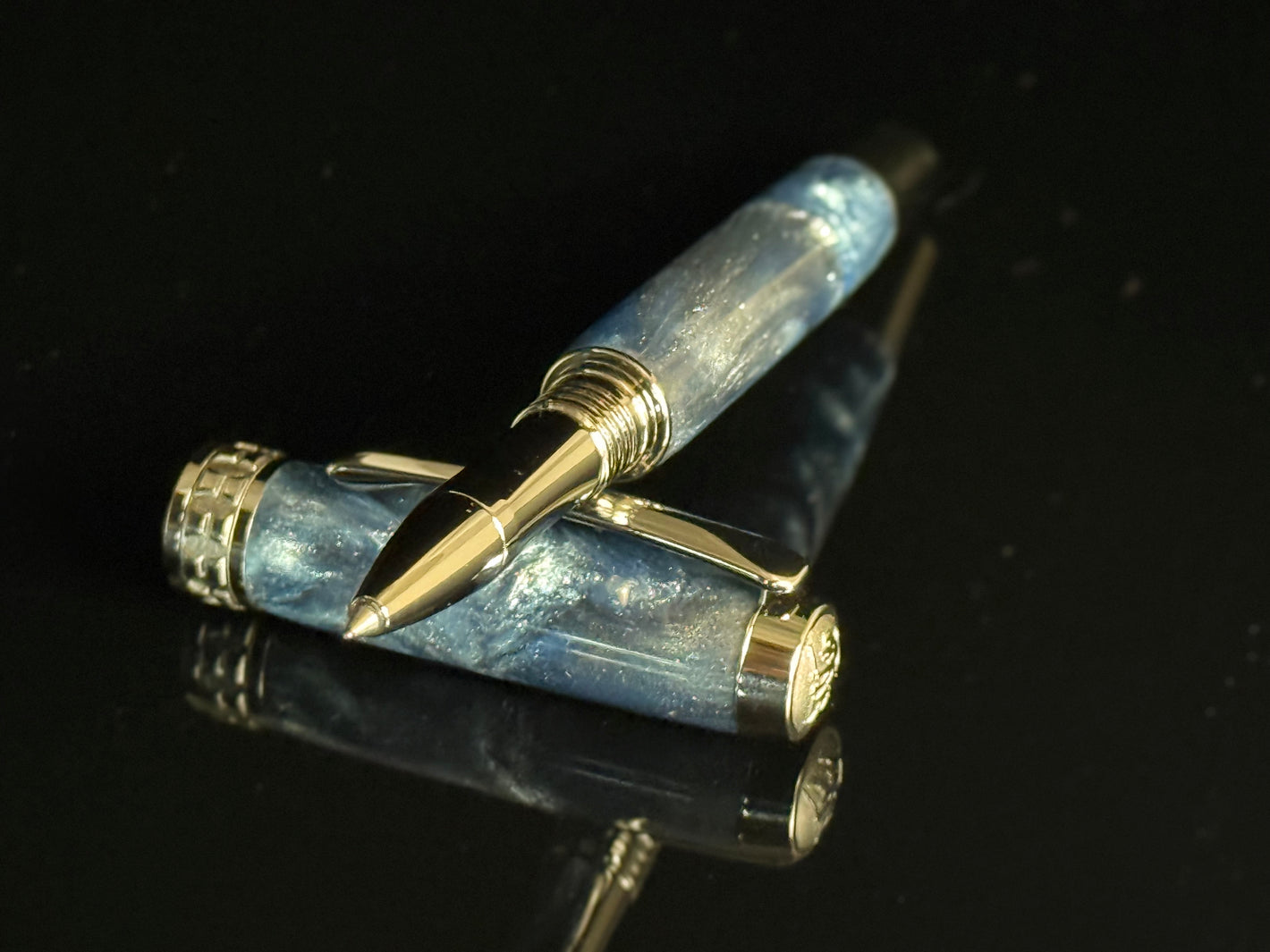 Handmade “Galactic Waterfall” Black Titanium Rollerball Pen by Highlander