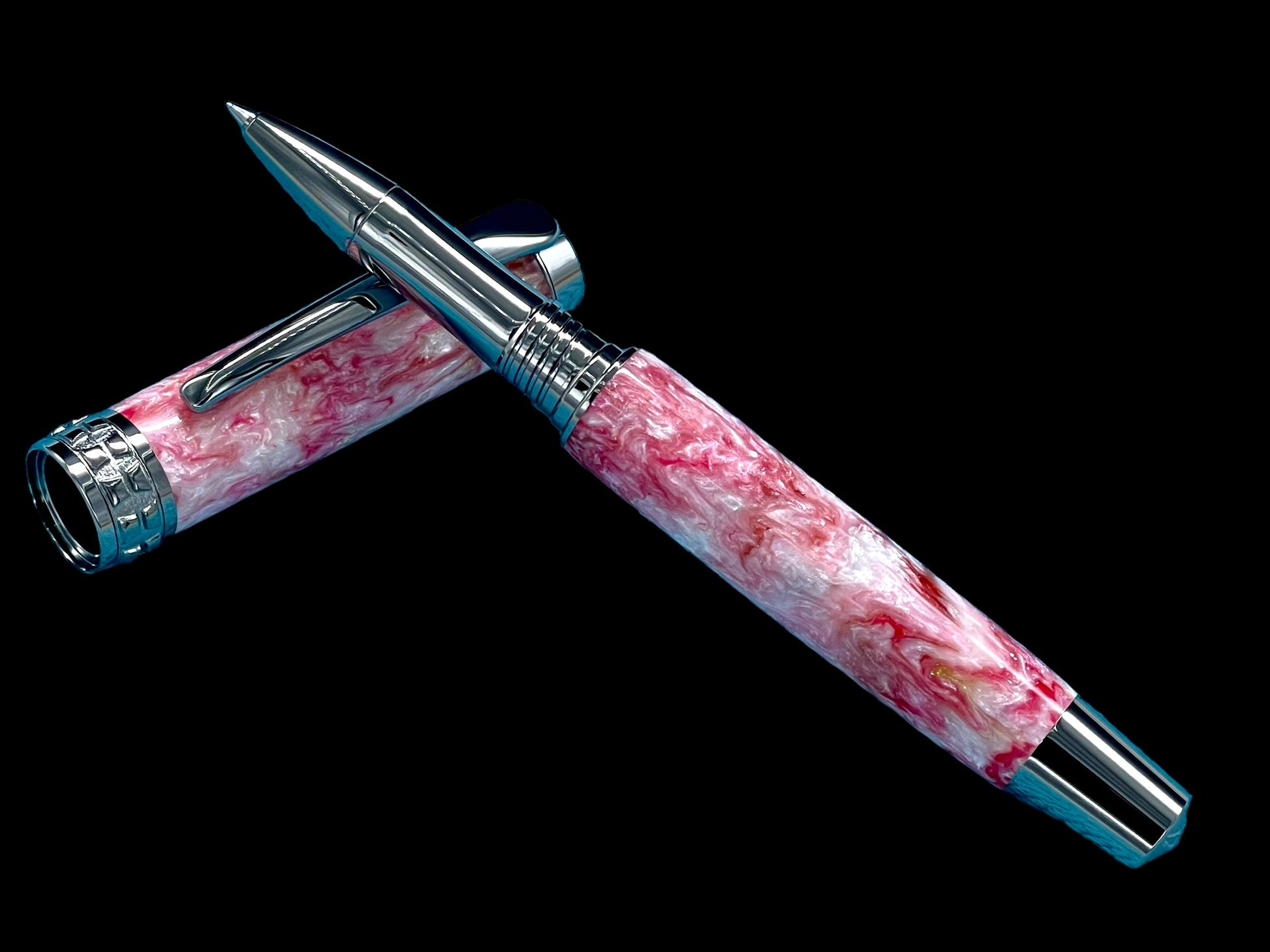 Striking Pink and Red Pearlescent Black Titanium Rollerball Pen, Artisan Handcrafted Writing Instrument. Handmade in CO. One of a Kind. - HighlanderPen