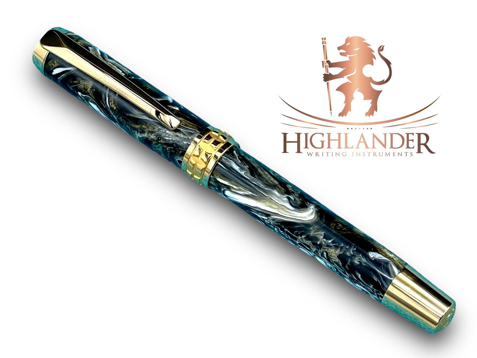 Elegant “Black and Gold” Handcrafted Luxury Gold Fountain Pen, One of a Kind, Handmade in Colorado. Ink, Converter, Sleeve, & Box Included. - HighlanderPen