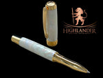 Elegant "Pearly Opal" Gold Rollerball Pen, Artisan Handcrafted Writing Instrument. Handmade Custom in Colorado. One of a Kind. - HighlanderPen