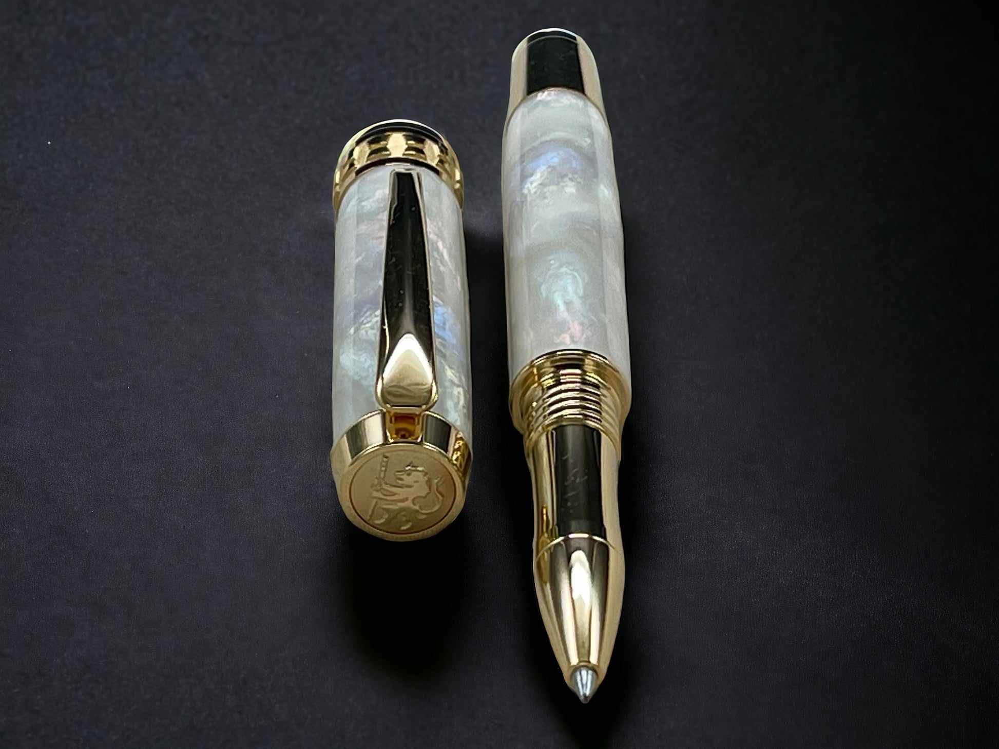 “Pearly Opal”, One of a Kind Gold SKYE, Handmade Custom Acrylic Rollerball Pen. Artisan Rare & Unique, Completely Handcrafted  in Co, USA - HighlanderPen