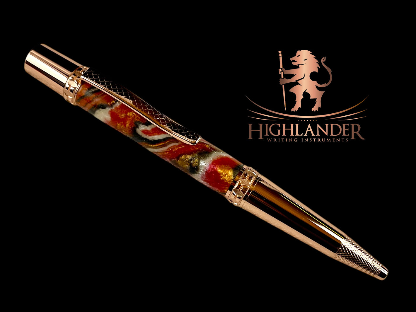 Red Gold "Bordeaux" Handmade Glasgow Ballpoint Pen. One of a Kind, Handcrafted by Highlander Pen in CO. Box, Ink, & Sleeve Included. [ML-BP-1216-02]