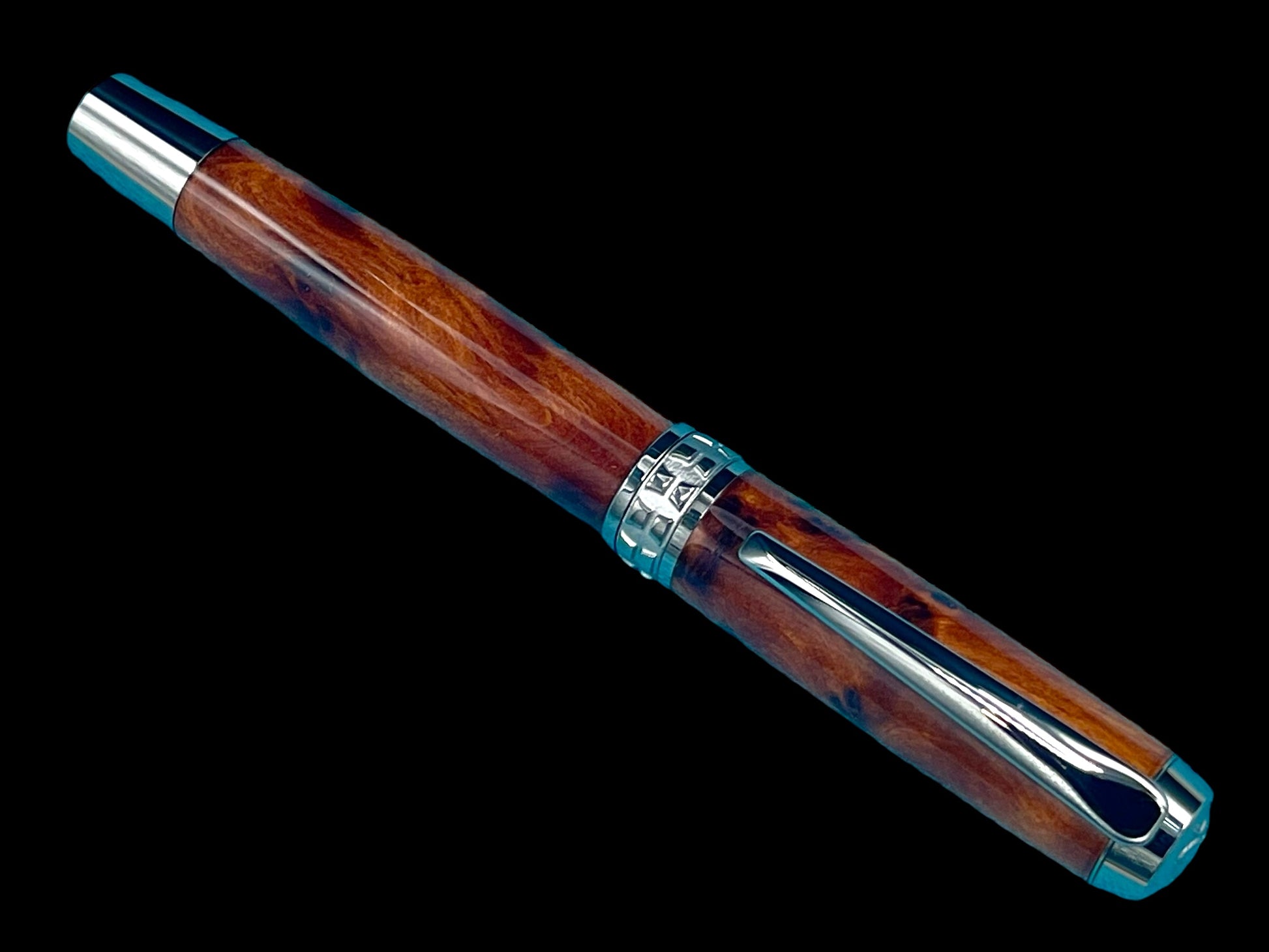 Exotic Thuya Burl Wood Black Titanium Rollerball Pen, Handcrafted in CO. Ink, Sleeve, & Box Included (ML-RB-0927-01) - HighlanderPen