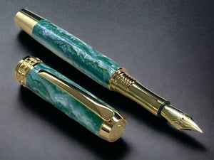 “Green Pearl” One of a Kind, Handmade Custom Gold Fountain Pen. Artisan Rare & Unique, Completely Handcrafted  in Colorado, USA - HighlanderPen