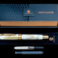 Gold Handmade Fountain Pen, Luxury, Acrylic, One of a Kind, Handcrafted in CO. Ink, Converter, Sleeve, & Box Included. By Highlander Pen. [ML-FP-1012-01]