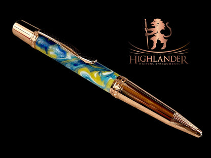 Rose Gold "Big Tsunami" Handmade Glasgow Ballpoint Pen. One of a Kind, Handcrafted by Highlander Pen in CO. Box, Ink, & Sleeve Included. [ML-BP-1203-02]