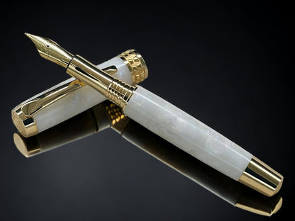 “Pearly Opal” One of a Kind, Handmade Custom Gold Acrylic Fountain Pen. Artisan Rare & Unique, Completely Handcrafted  in Colorado, USA - HighlanderPen