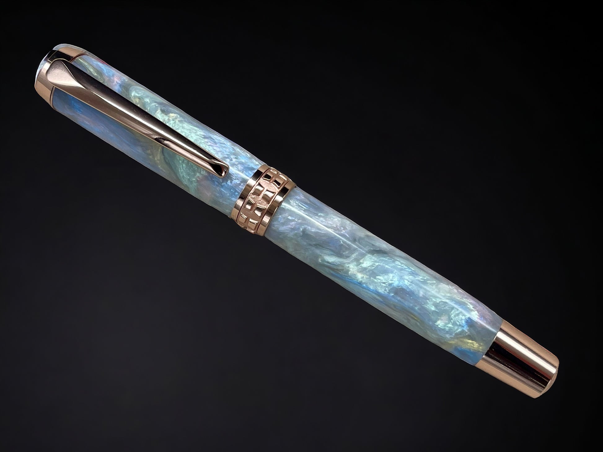 “Black Opal” Rose Gold Acrylic Fountain Pen, Artisan Handcrafted Writing Instrument. Simple to Use. Handmade Custom in Colorado, One of a Kind. - HighlanderPen