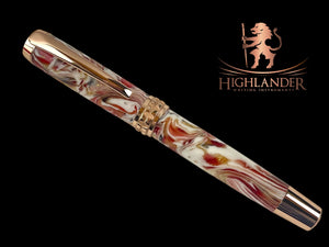 Elegant “Red Marble” Rose Gold Acrylic Rollerball Pen, Artisan Handcrafted Writing Instrument. One of a Kind, Box, Sleeve, & Ink Included.