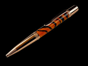 Rose Gold "Tangerine Zebra" Handmade Glasgow Ballpoint Pen. One of a Kind, Handcrafted by Highlander Pen in CO. Box, Ink, & Sleeve Included. [ML-BP-1209-01]