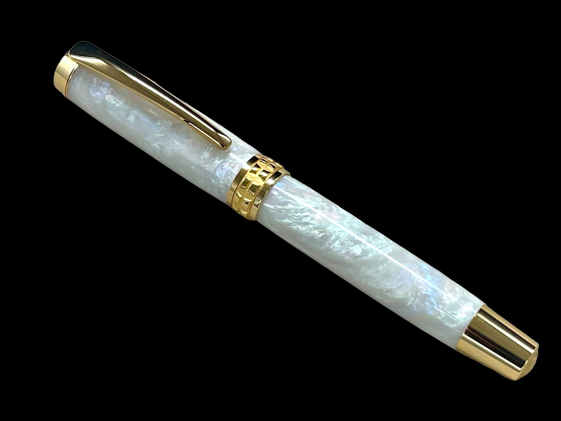 Elegant "Pearly Opal" Gold Rollerball Pen, Artisan Handcrafted Writing Instrument. Handmade Custom in Colorado. One of a Kind. - HighlanderPen