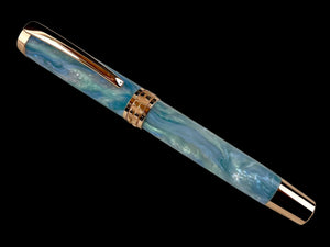 Red Gold “Sapphire Opal” Handmade Fountain Pen, One of a Kind, Handcrafted in CO by Highlander Pen. Ink, Converter, Pen Sleeve & Box Included. [ML-FP-1217-01]