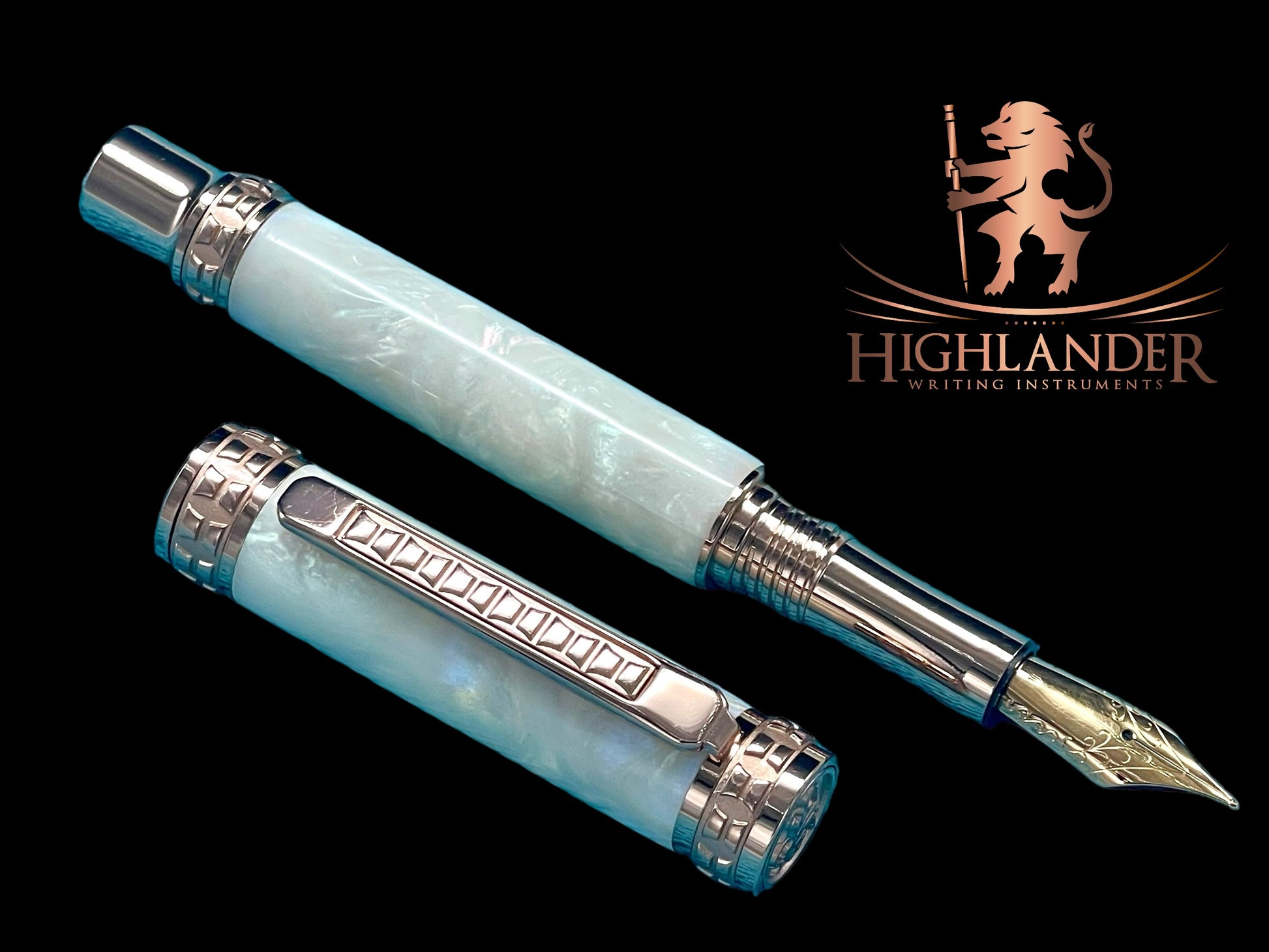 Highlander “Edinburgh” Pearly Opal Rose Gold Fountain Pen, One of a Kind, Handcrafted in CO. Ink, Converter, Pen Sleeve, & Box Included. - HighlanderPen