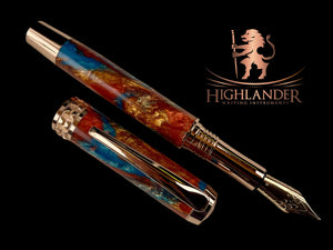 Red Gold “Dragon Skin” Handmade Fountain Pen, One of a Kind, Handcrafted in CO by Highlander Pen. Ink, Converter, Pen Sleeve & Box Included. [ML-FP-1218-01]