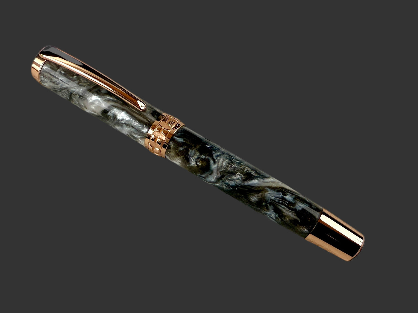 “Smoky Quartz” Red Gold Rollerball Pen