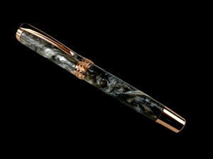 Red Gold “Smoky Quartz” Handmade Rollerball Pen. One of a Kind, Handcrafted by Highlander Pen in Colorado. Box, Sleeve, & Ink Included. [ML-RB-0201-02]