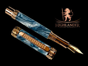 Edinburg Rose Gold “Frostbite” Handmade Fountain Pen. Ink, Converter, Pen Sleeve & Box Included. Handcrafted by Highlander Pen in CO. [ML-FP-1213-03]