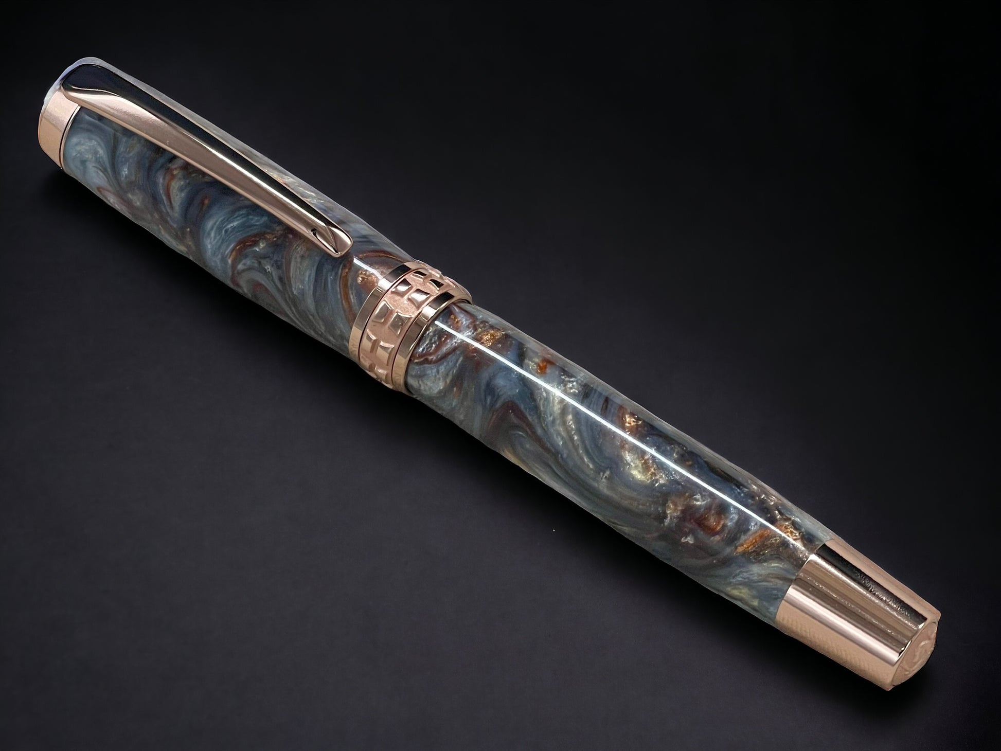 “Molten Metals” One of a Kind, Rose Gold, Handmade Custom Fountain Pen. Artisan Rare & Unique, Completely Handcrafted in Colorado, USA - HighlanderPen