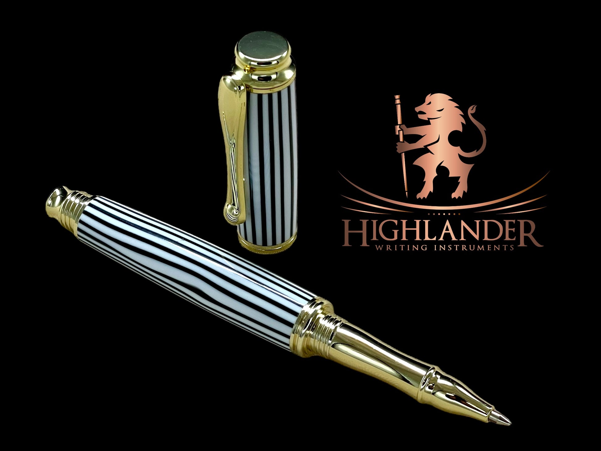 “Striking Stripes” Handmade Luxury Gold Rollerball Pen By Highlander Writing Instruments - HighlanderPen