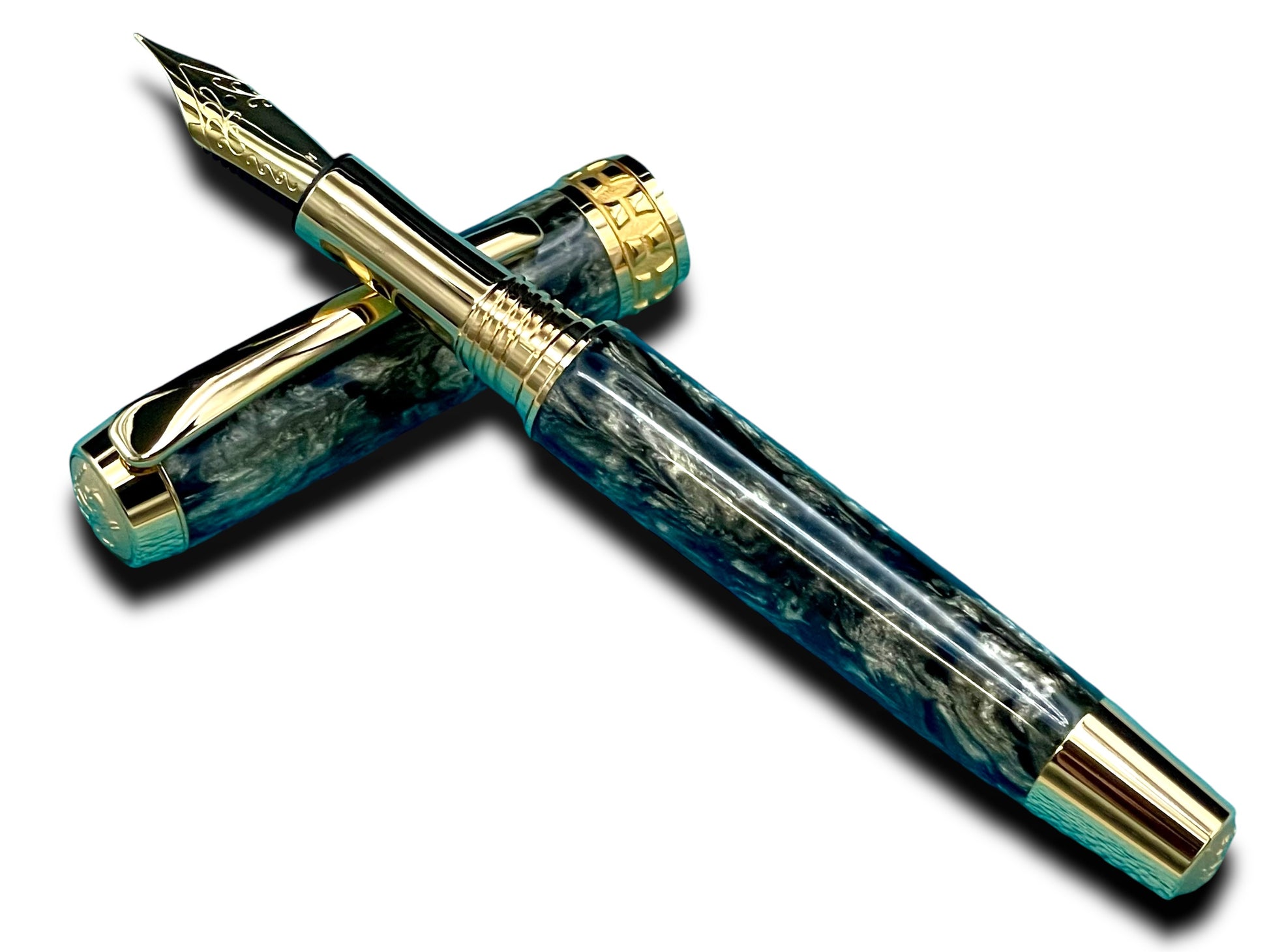 Elegant “Black Pewter” Handcrafted Luxury Gold Fountain Pen, One of a Kind, Handmade in Colorado. Ink, Converter, Sleeve, & Box Included. - HighlanderPen