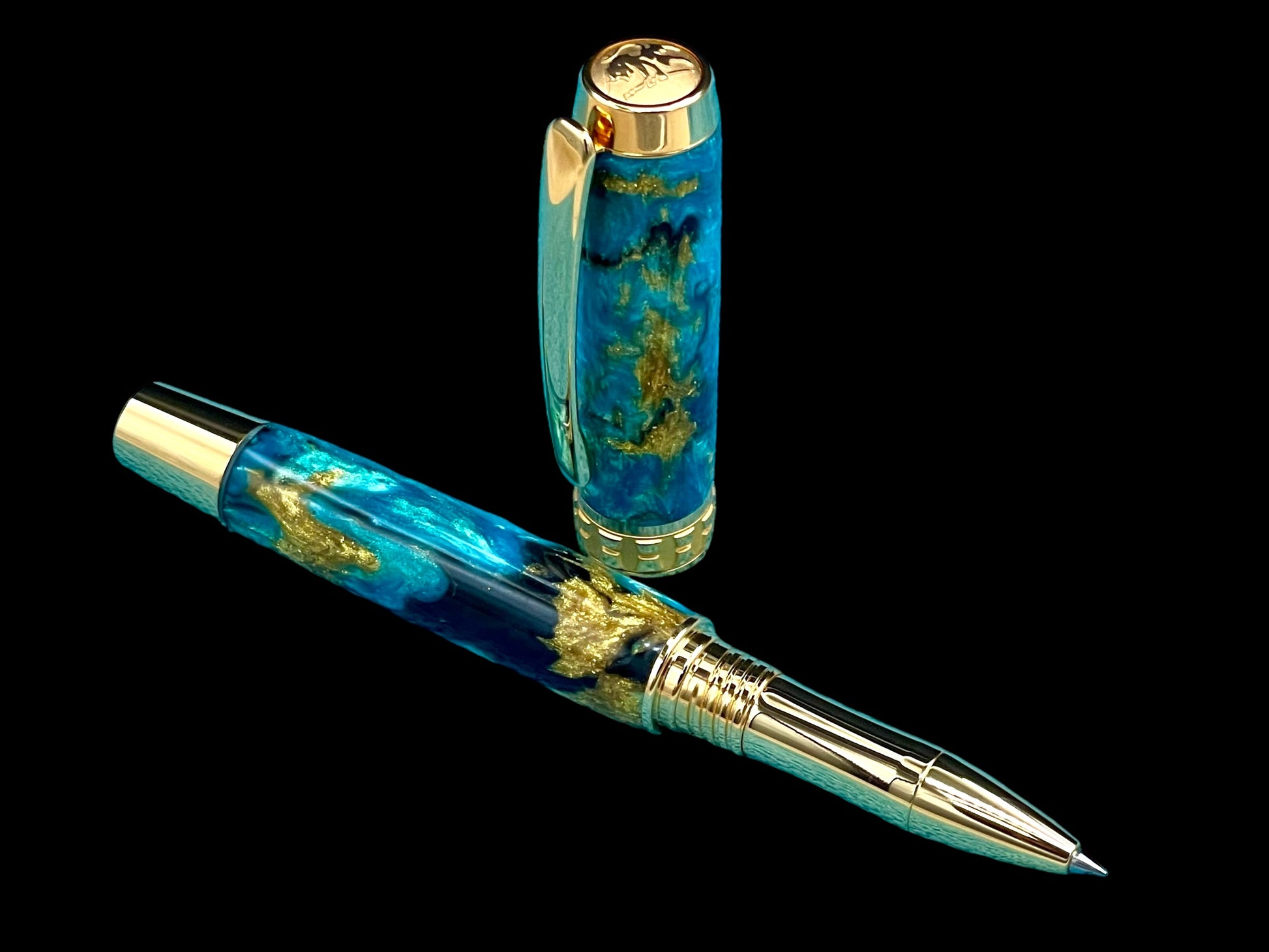 Highlander~Handmade Gold Rollerball Pen, One of a Kind Writing Instrument, Handcrafted in Colorado. Ink, Velvet Sleeve, and Box Included. ML-RB-0925-01 - HighlanderPen